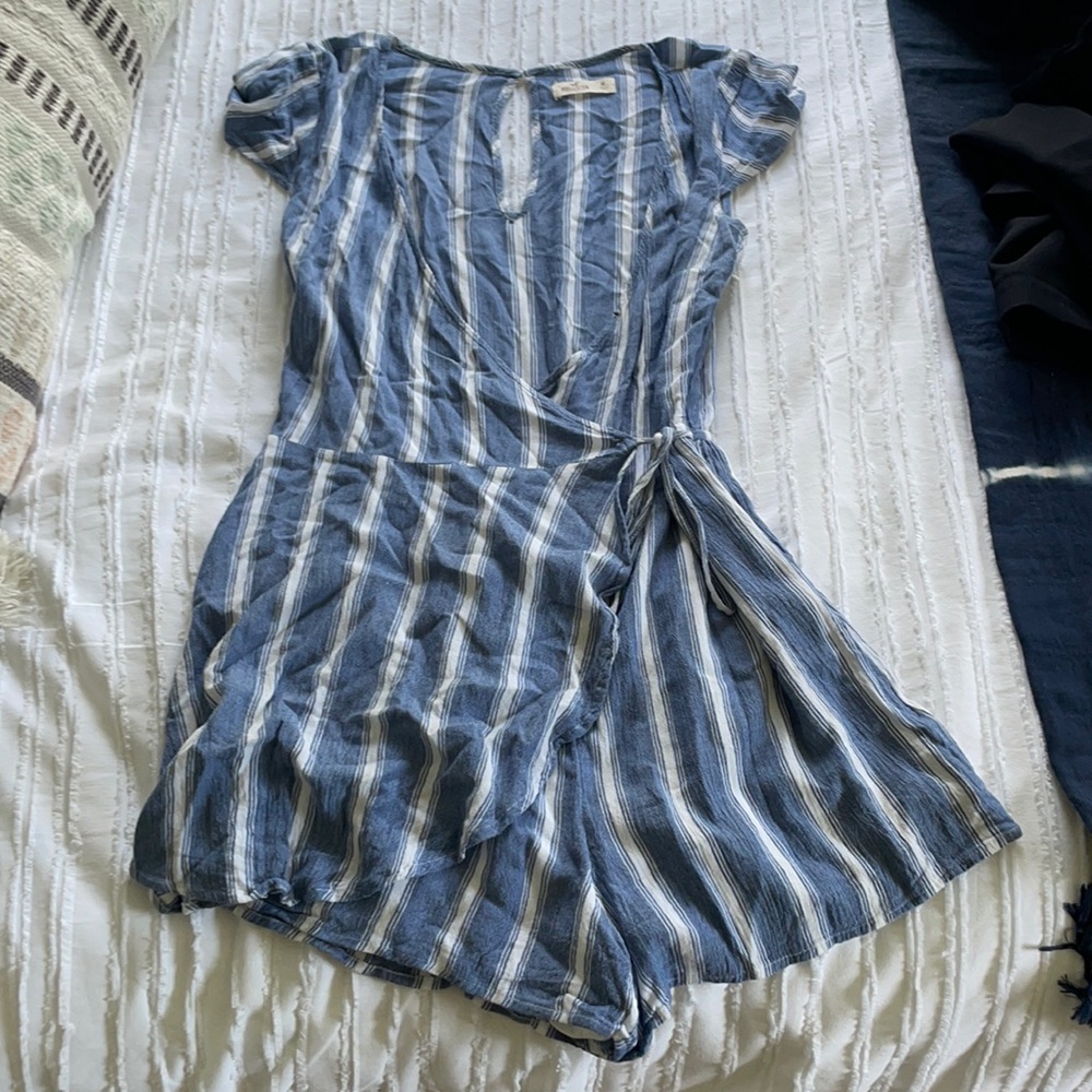 Hollister Blue and White Stripe Romper